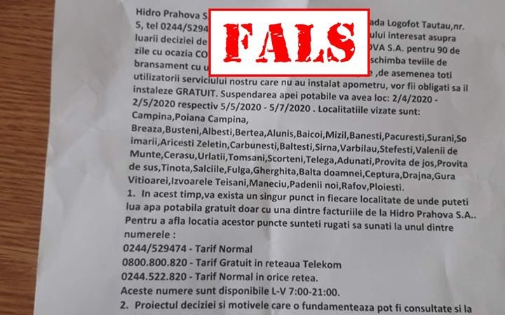 Anunt public fals Hidro Prahova
